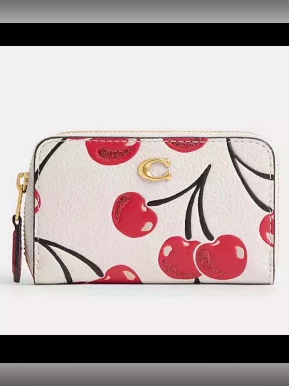 Coach Essential Small Zip Around Card Case With Cherry Print